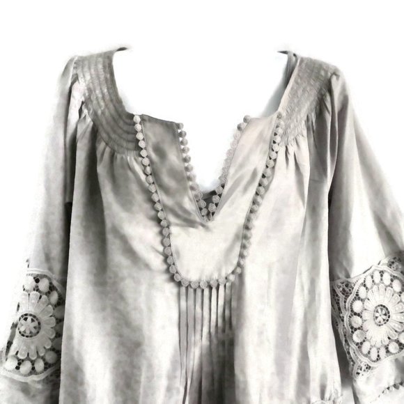 Daniel Rainn Boho Blouse Grey Inset Lace Cotton SiLK Cami Liner S - Picture 3 of 14